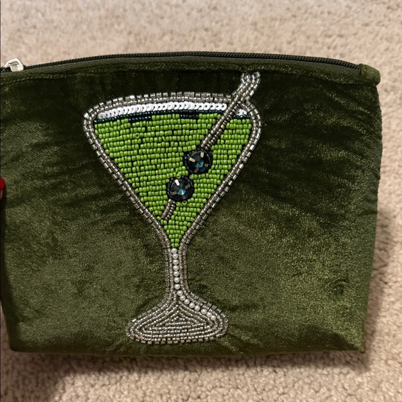 Green Velvet Clutch with Beaded Martini Design - Picture 3 of 7